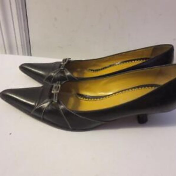 WOMENS LAMBERTSON TRUEX BLACK LEATHER KITTEN HEEL PUMPS SIZE 35US/5 * - Picture 4 of 8